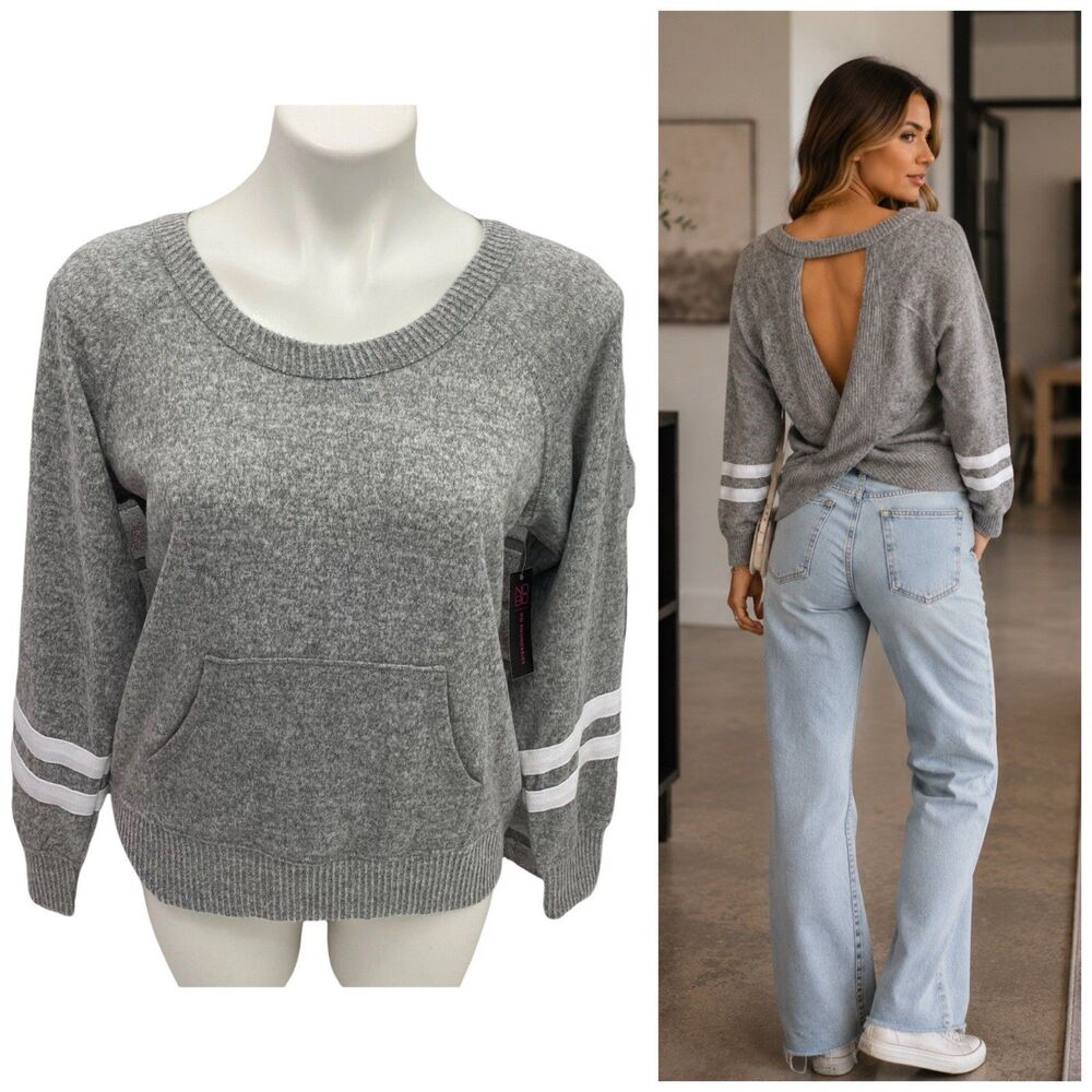 No Boundaries Top Womens Small Open Back Varsity Style Gray Athleisure